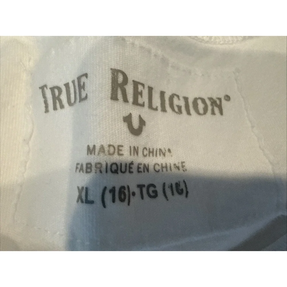 True Religion Men's White Graphic T-Shirt XL Short Sleeve Shine True Cotton